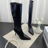 Fashion Soft Leather Pointed Toe Knee High Boots High Heels Zipper Women Pumps Ladies Long Stretch Modern Boots