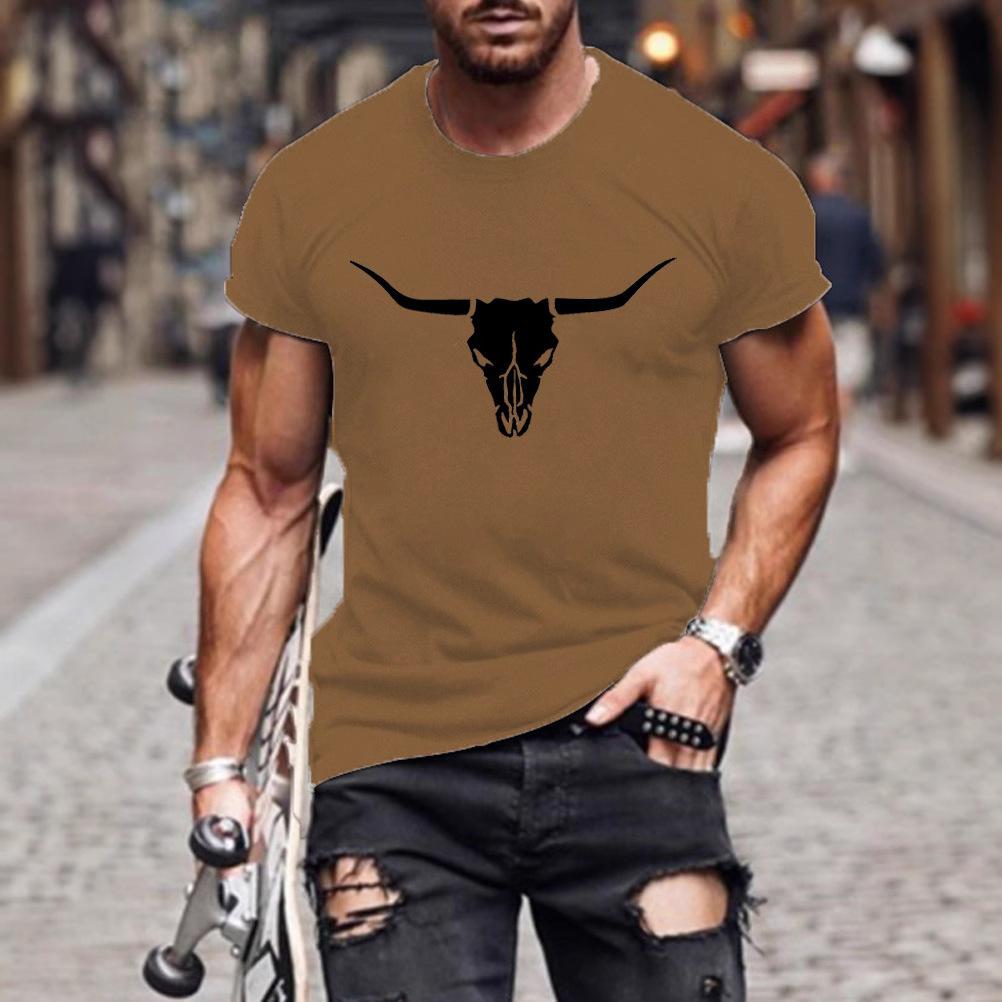 Men's Short Sleeve Bullhead Printed Crew Neck Breathable Fast Dry Sports Fashion T-Shirt