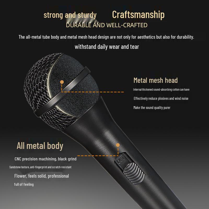 Full Metal Handheld Wired Microphone for Live Stage, Outdoor Singing, and Home Audio.