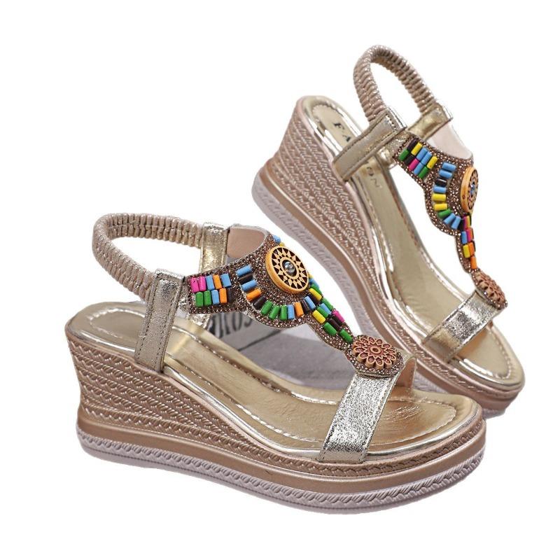 Dámské bohémské římské ploché nazouvací sandály Pohodlná letní obuv