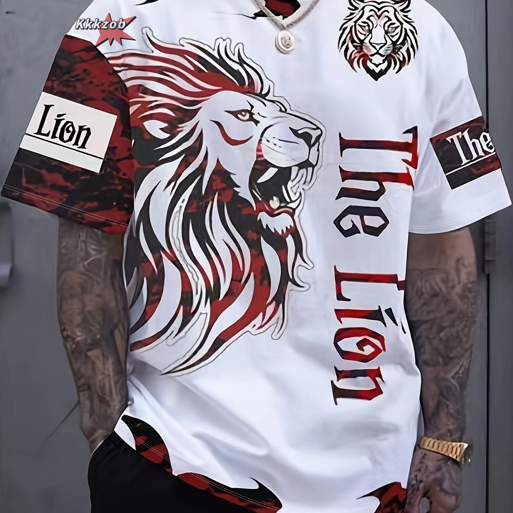 Bella T-shirt da uomo a maniche corte con scollo rotondo, stampa 3D con leone, moda casual da strada, taglia grande, T-shirt sportiva