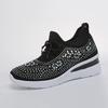 Ladies Four-Season Mesh Platform Shoes Bling Triangle Rhinestone Soft Rubber Sole Casual Daily Sneakers