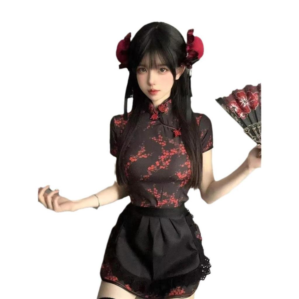 Chinesische Lolita Koch- & Dienstmädchenschürze Cosplay Cheongsam Kleid Set