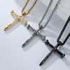 Retro Imitation Wood Grain Titanium Steel Cross Necklace Men's Niche Literary Wear Stainless Steel Pendant Sweater Chain