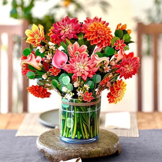 Kartka z wyskakującym kwiatem z papieru, bukiet kwiatów róży/wiśni w naturalnej wielkości, 3D, kartka z życzeniami na Dzień Matki, rocznicę ukończenia szkoły, prezent urodzinowy