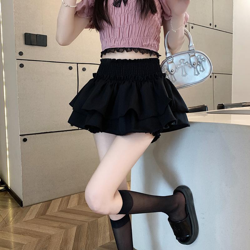 Ladies Summer Ballet Style Ruffled Tiered Cake Skort, High Waist Frilly Bubble Skirt, Cute Hot Girl Flowy Short Skirt for Daily Street Fashion Wear