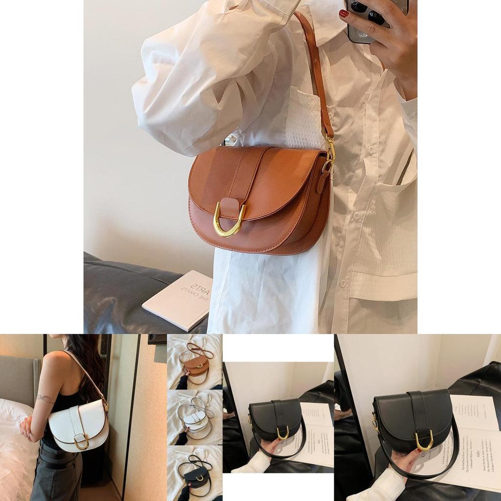 Trendy Vintage Saddle Bag For Women 2023 Fashionable Pu Shoulder Bag With Stitching
