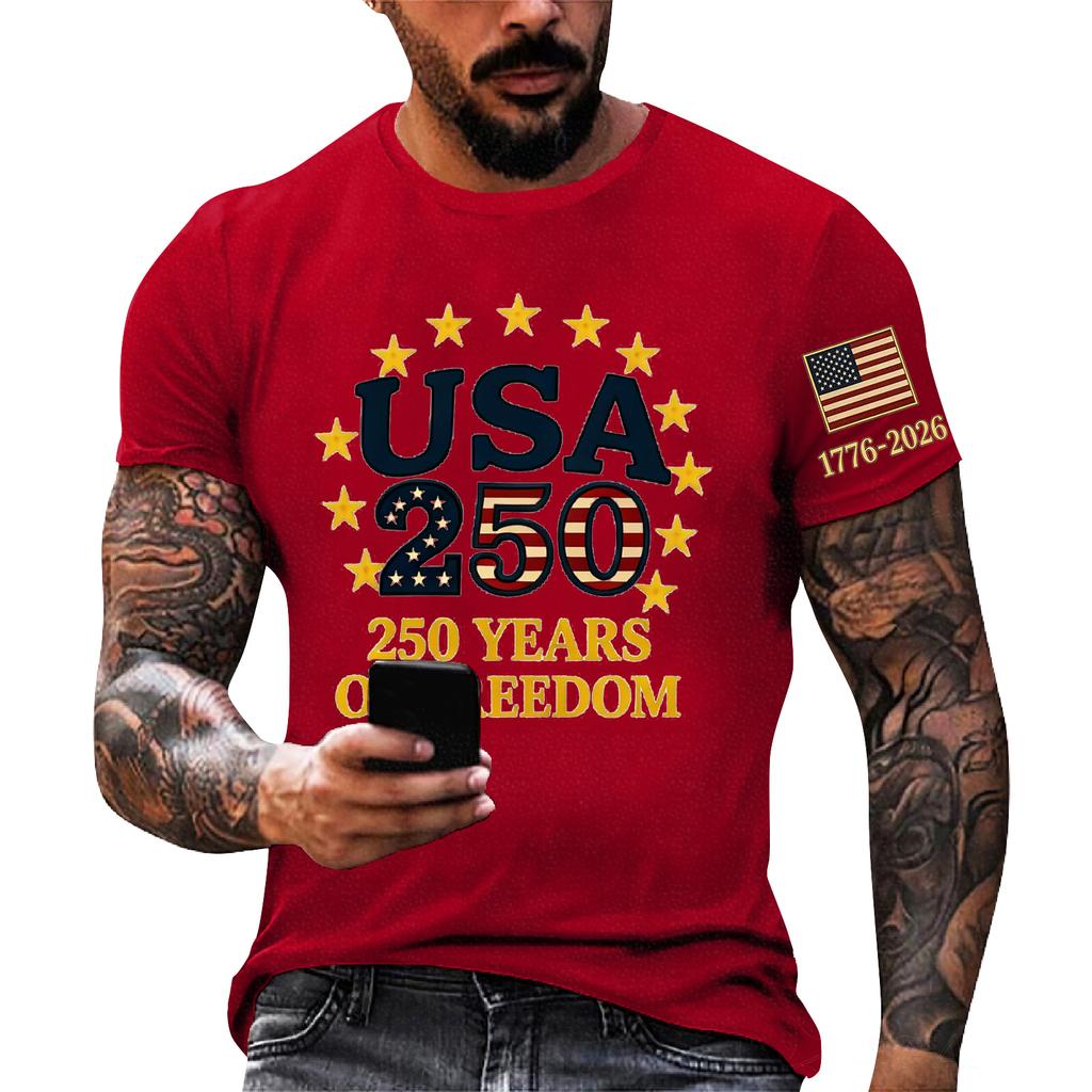 Herren lockeres und lässiges T-Shirt mit Flaggenprint, kurzärmeliges Hemd