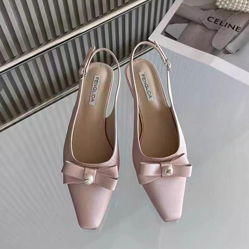 Bow Bead Women High Heels Sandals Pointed Toe Shoes Slippers Slingback 2025 Summer Sexy Pumps Trend Dress Chunky Sandalias Mujer