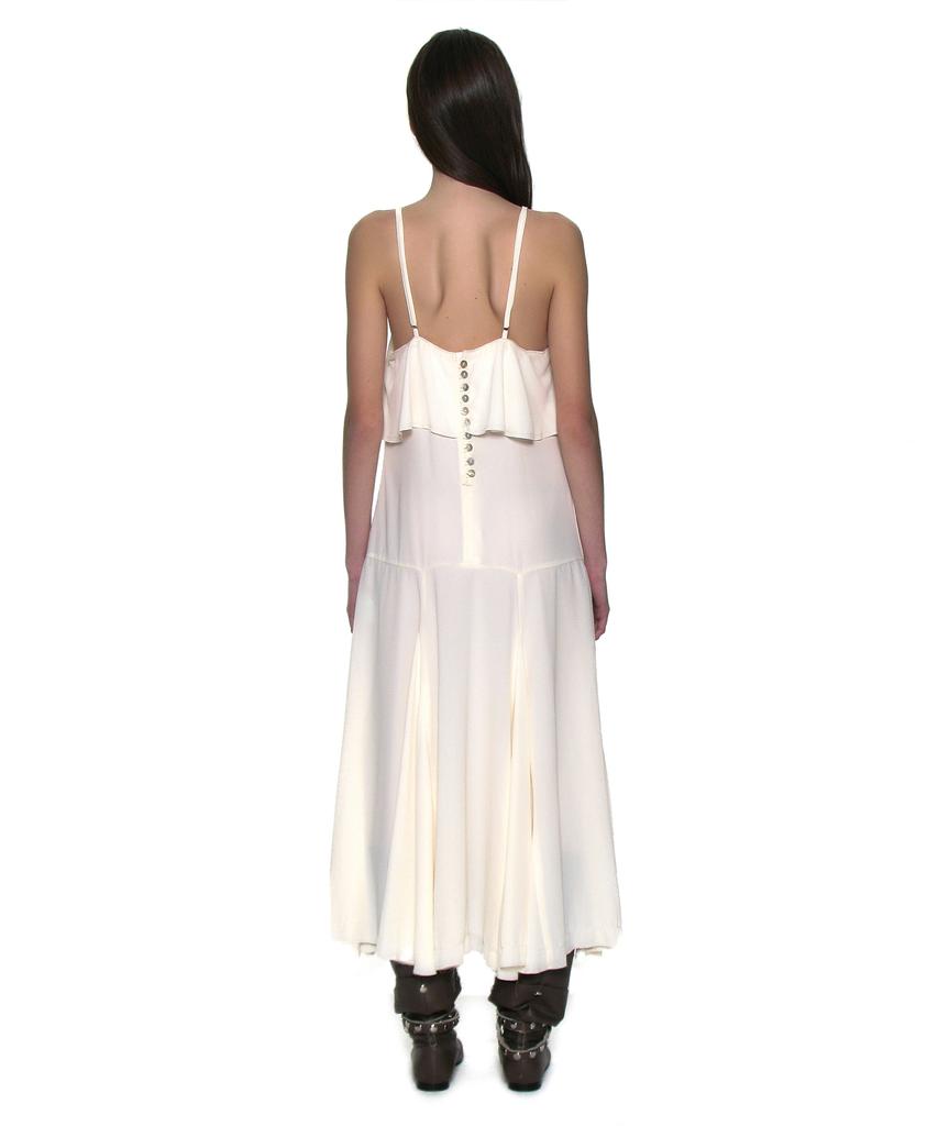 Partimento Woman Ruffle Lace Trim Flare Slip Dress_Ivory