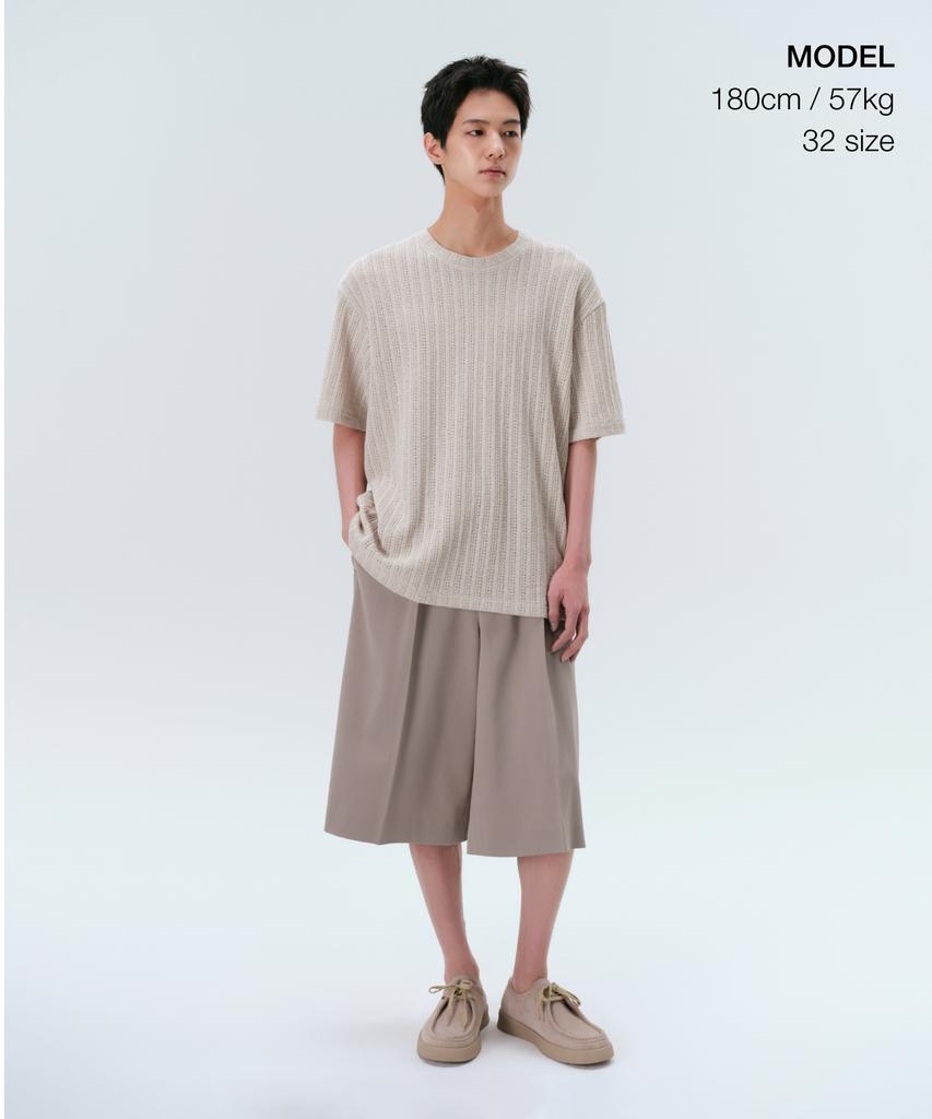 MUSINSA STANDARD One-Pleat Bermuda Banding Half Slacks [Grayish Beige]
