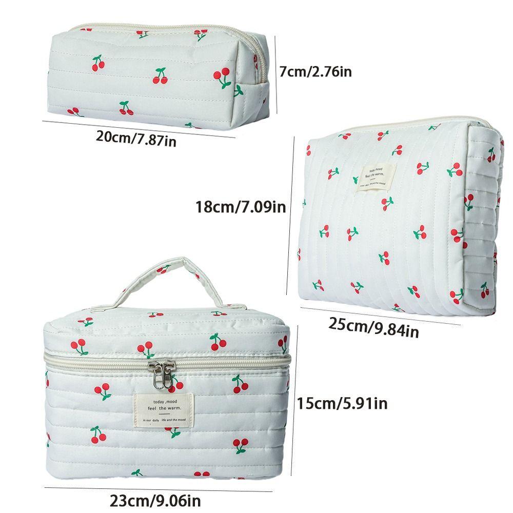 Retro Cherry Print Makeup Bag Cute Large Capacity Toiletry Bag Multifunctional Quilted Cotton Pencil Case Makeup Storage