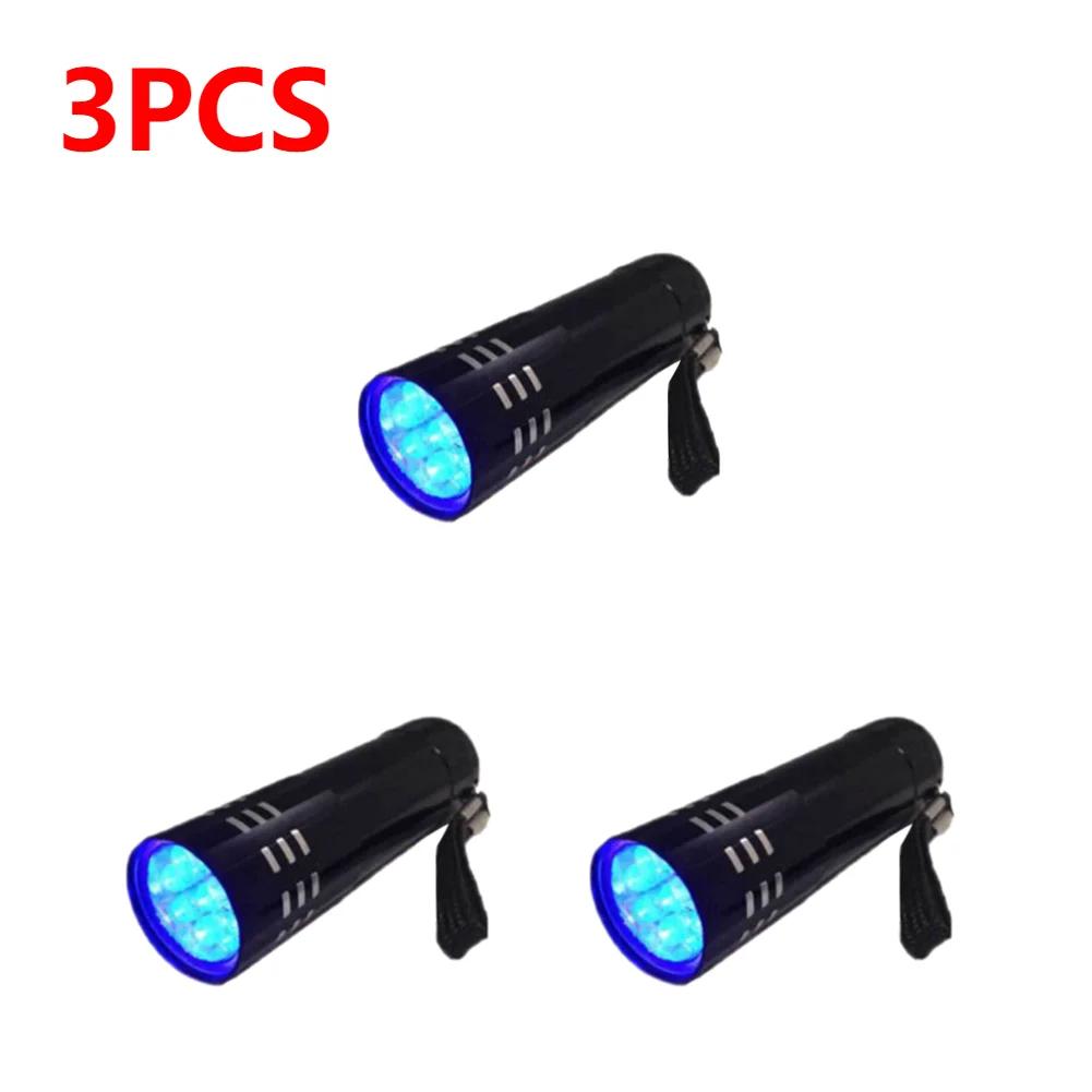 9LED Pocket UV Torches Aluminum Mini 4.5V Banknote Detection Lamp Waterproof Battery Powered Lightweight Lighting Tool Home Use