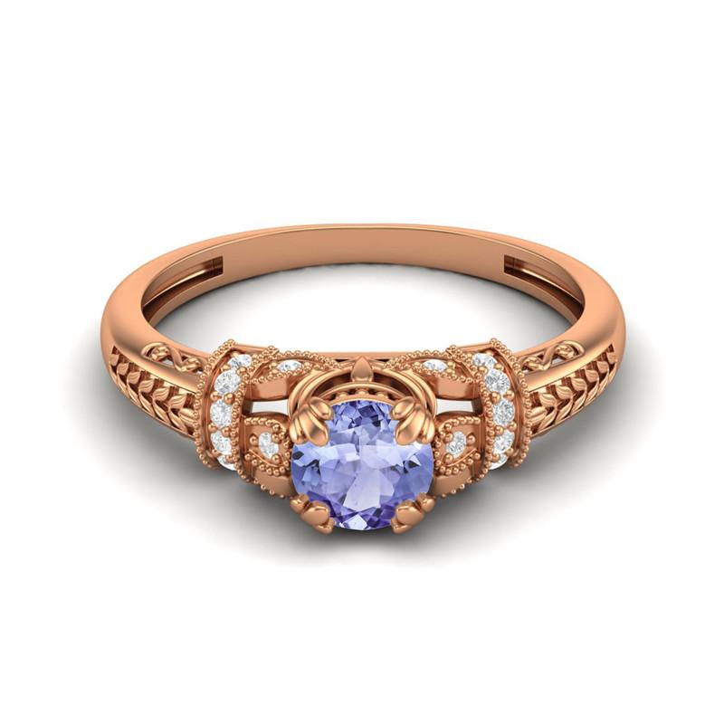 

5MM Round Tanzanite Gemstone 925 Sterling Silver Rose Plated Solitaire Blossom Design Women Wedding Ring 10 Яскраво-рожевий