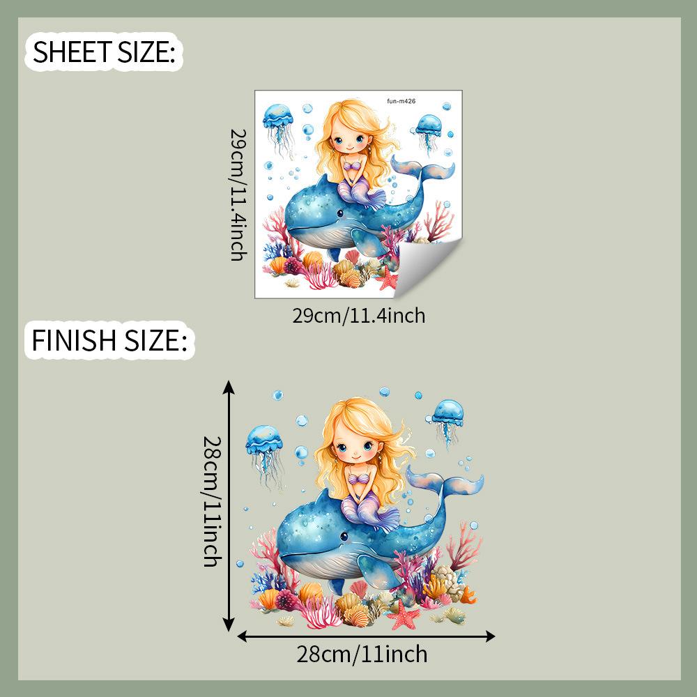 

Раскрашенный кит Маленькая девочка Коралловые водоросли Ванная туалет и туалетные наклейки для украшения и декора