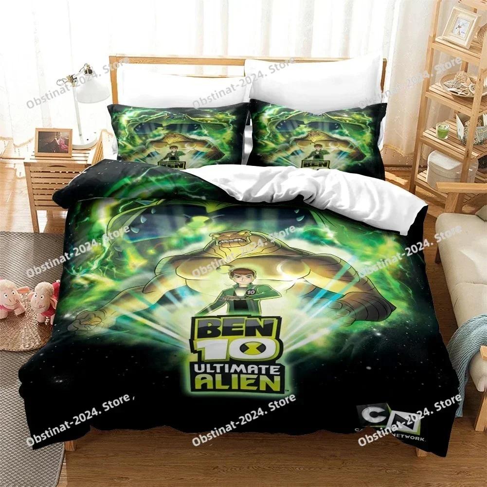 Funda nórdica con dibujos animados 3D de Ben 10 y funda de almohada, juego de cama individual, doble, individual, matrimonial, queen y king, para decoración de dormitorio