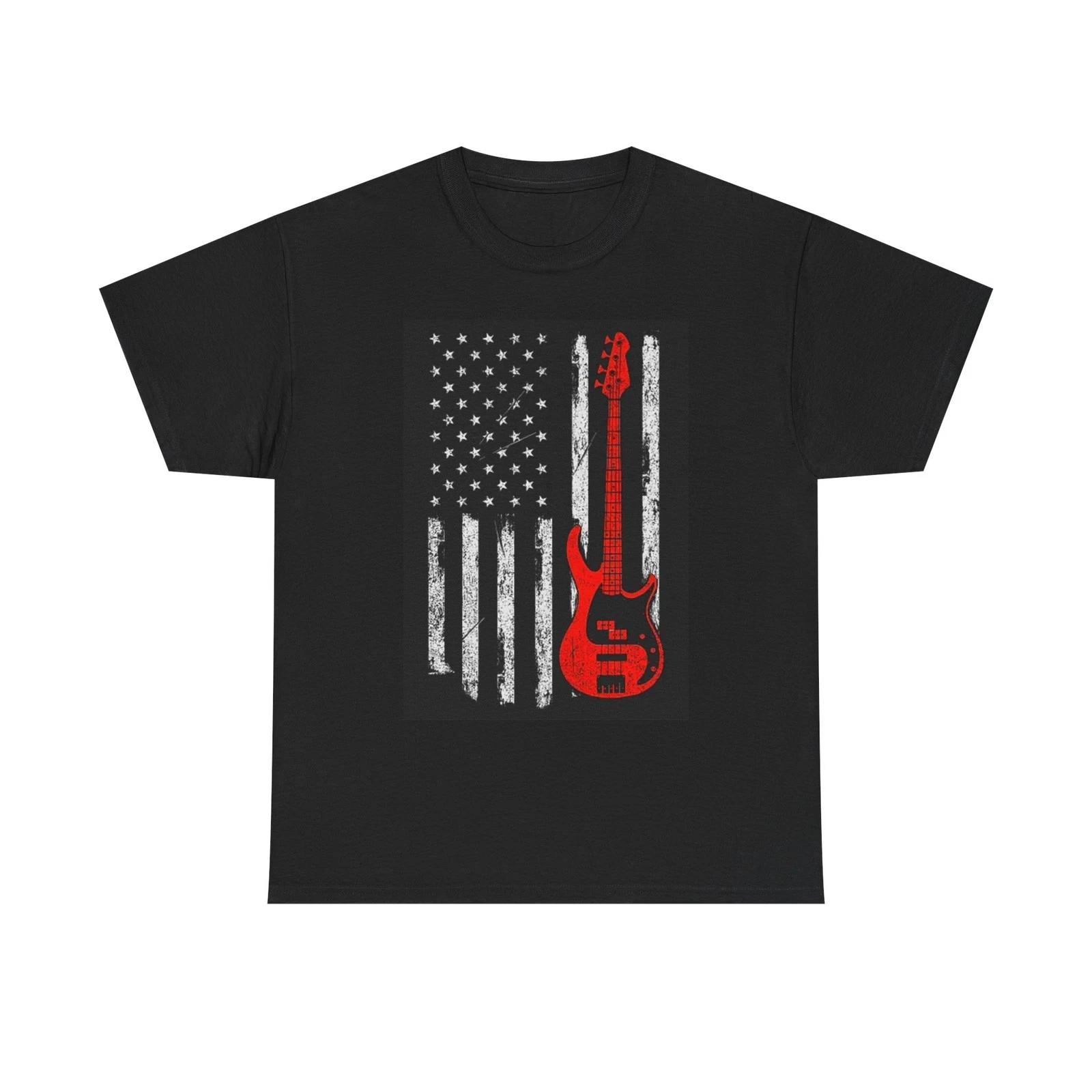 American Flag Guitar Graphic T Shirt Vintage USA Unisex Heavy Cotton Tee S