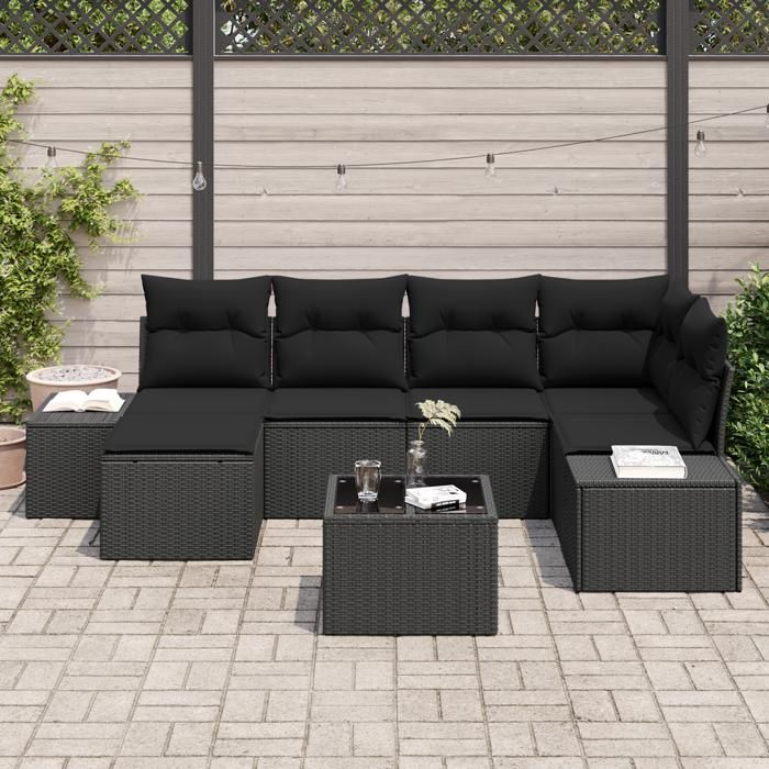 VidaXL Ensemble de canapé de jardin 7 pièces avec coussins Beige Poly Rattan 3347143