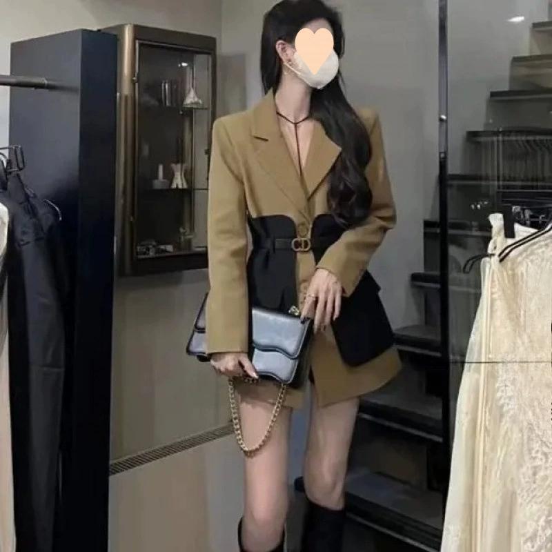 Spring and Autumn Suit Jacket, Female Niche Design, Contrasting Color Splicing, Slimming Suit Top Jacket