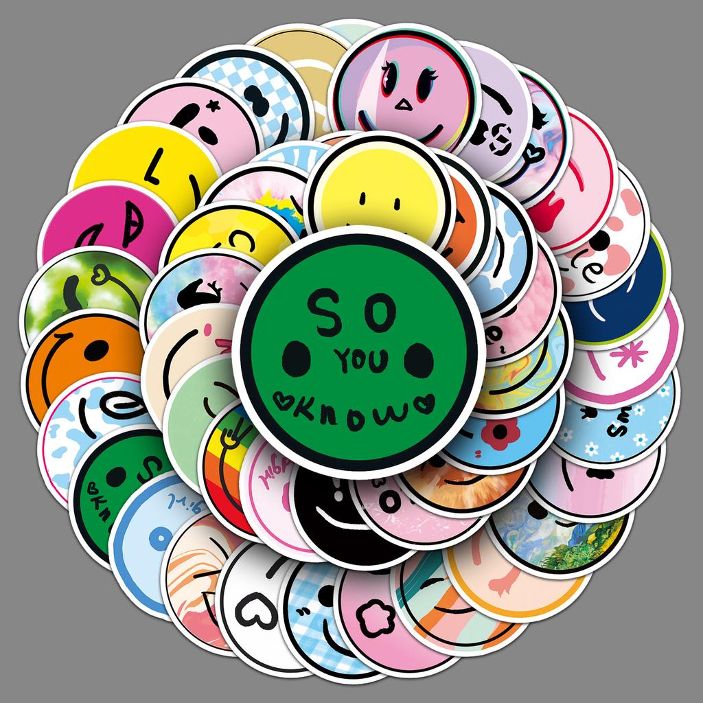 50 Smiling Faces Doodle Cartoon Children's Hand Account Cute DIY Skateboard Mobile Phone Case Suitcase Sticker Waterproof