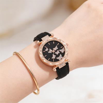 Damesmode Vlinderwijzerplaat Polshorloge Dames Casual PU Band Quartz Horloge Beste Cadeaus Klok