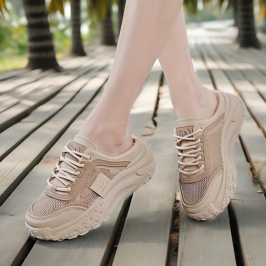 Platform-absorbing Bottom Women Summer Casual Sports Shoes - Breathable Mesh, Strap Low-top Design, Wear-resistant TPU Outsole