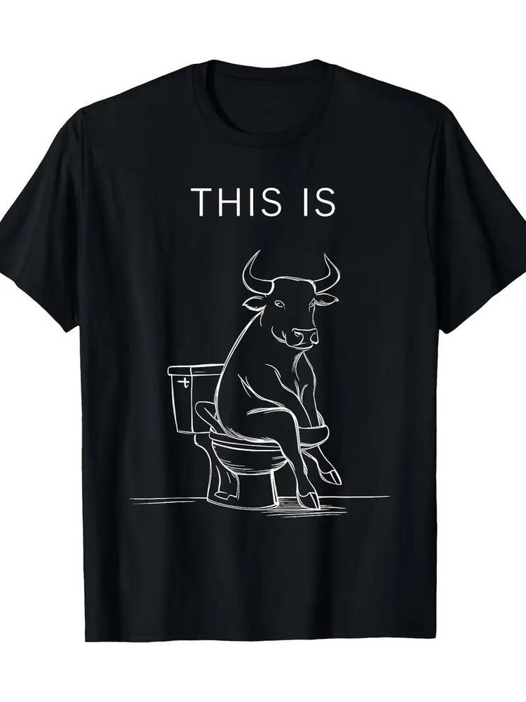 Funny Bull on Toilet Graphic T-Shirt | 100% Cotton | Unisex Casual Fit | Round N Unisex T-Shirt XXXXL