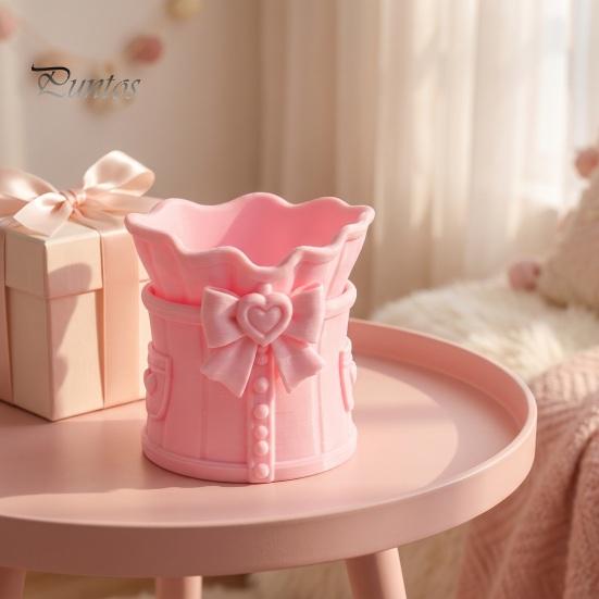Pink Bow Stationery Holder Makeup Brush Holder, 3D Printed Desk Organizer, Cosmetic Brushes Container & Pen Storage Cup for Vanity Decoration