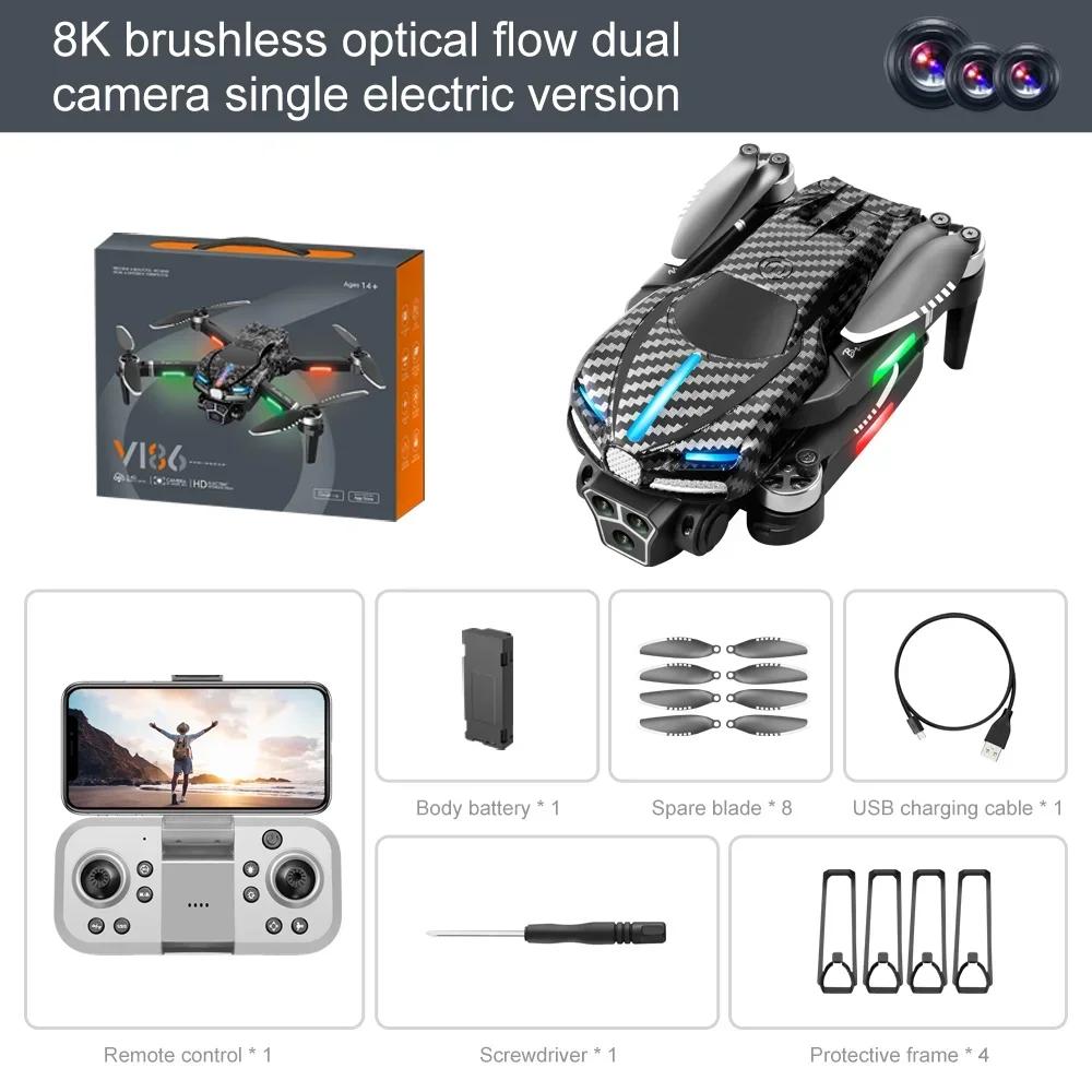 New V186 Brushless Drone 8K HD Aerial Photography Three Camera Aircraft Optical Flow Obstacle Avoidance Remote Control Dron 200M