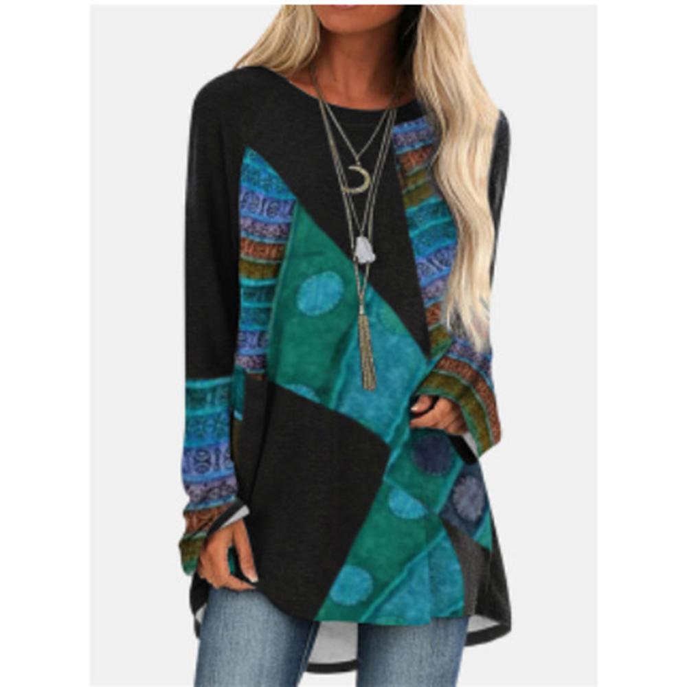 Camisetas de Primavera y Otoño de Cuello Redondo con Parches 3D Estampadas Camisetas de Moda Casual de Manga Larga para Mujer