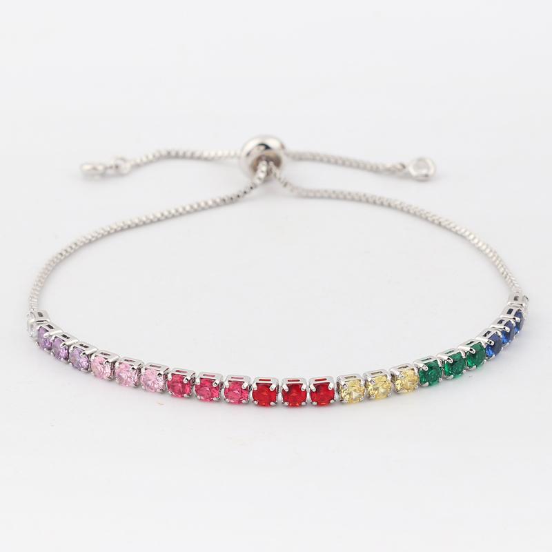 Rainbow Cubic Zirconia Tennis Bracelet Iced Out Chain Bracelets For Women Gold Color Adjustable Bracelet CZ Chain Homme Jewelry