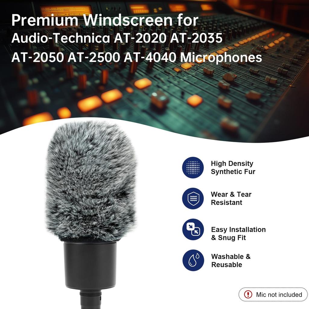 PhantAccy Pop Filter Wind Screen for Audio-Technica AT-2020 AT-2035 AT-2040 AT-2050 AT-2500 AT-4040 Microphones Fur Cover Noise Wind Reduction Black