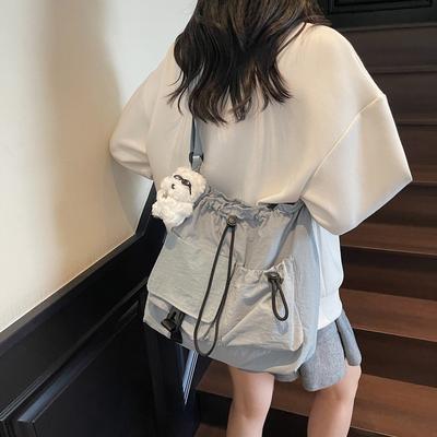 Strukturierte Messenger-Tasche mit Kordelzug und großem Fassungsvermögen, Damen, neu, vielseitig, lässige Bucket Bag, Pendler-Schultertasche