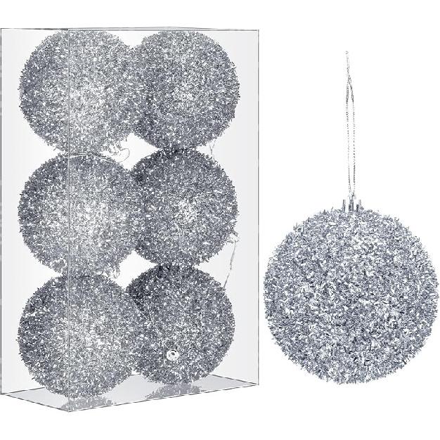 6 Pcs 4 Inch Valentine's Day Christmas Tree Ornaments Glitter Sequin Foam Balls Shatterproof Xmas Hanging Balls Decorations for Xmas Valentine
