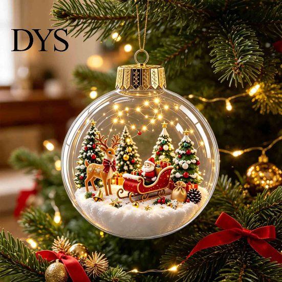Ornamenti per Albero di Natale Ornamento Storia Luminosa, Mini Scena Festiva in Palla Decorazione da Appendere, Sfere Acriliche Luminose Ciondolo Trasparente per Natale