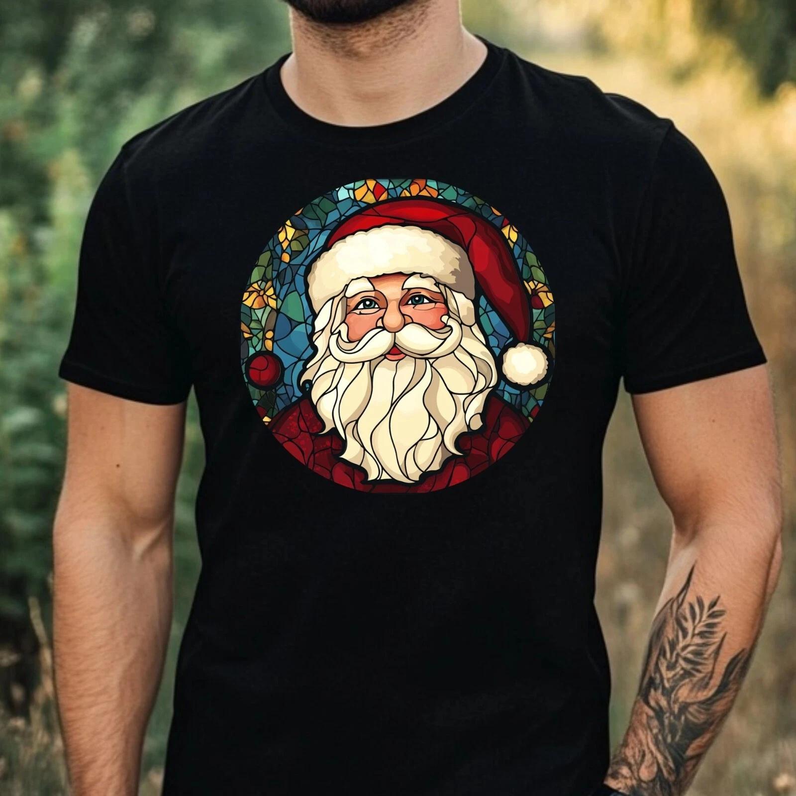T-Shirt Herren Weihnachtsmann Buntglas Motiv Baumwolle Größe XS bis 5XL XXXXL
