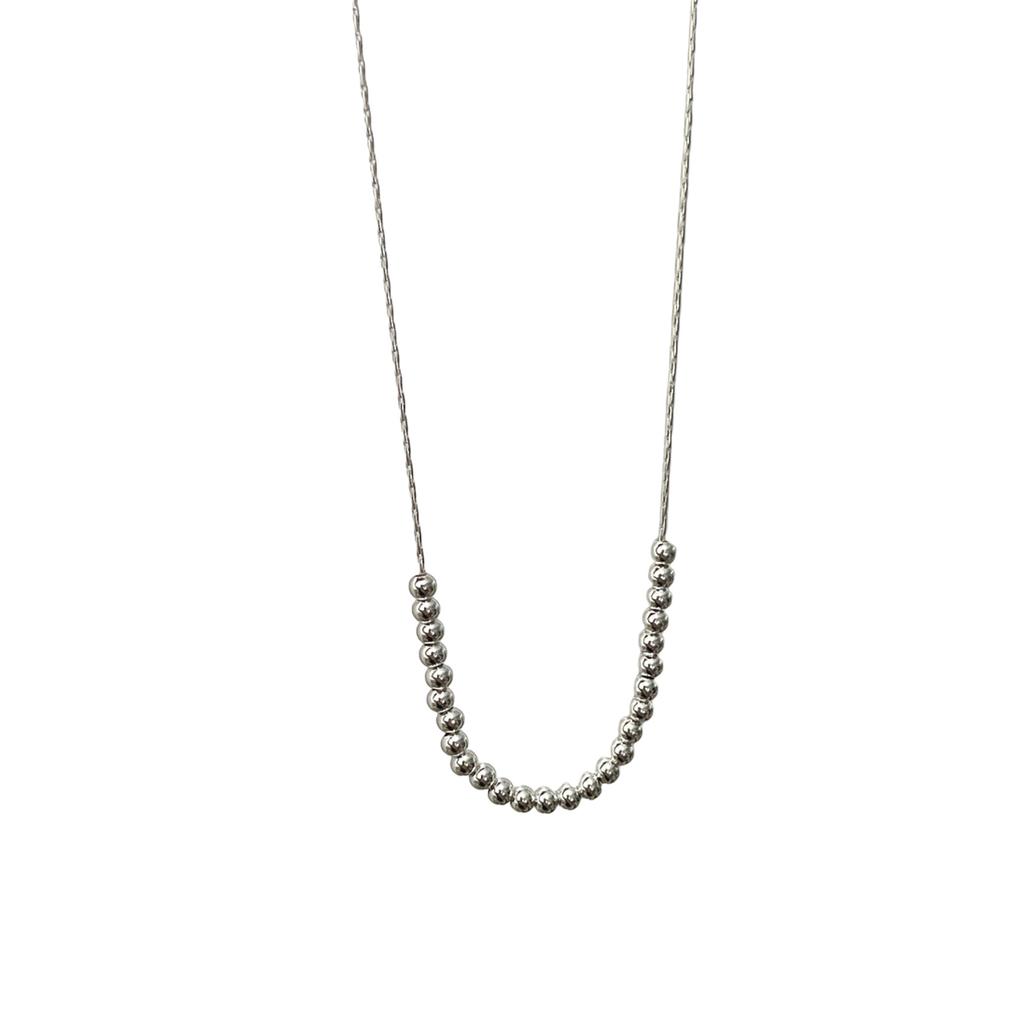 Korean ins style handmade beaded high-end sense simple round beads stacked collarbone chain S925 sterling silver necklace