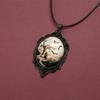 Vintage Bat Cemetery Glass Pendant Necklace Clavicle Chain Halloween Jewelry