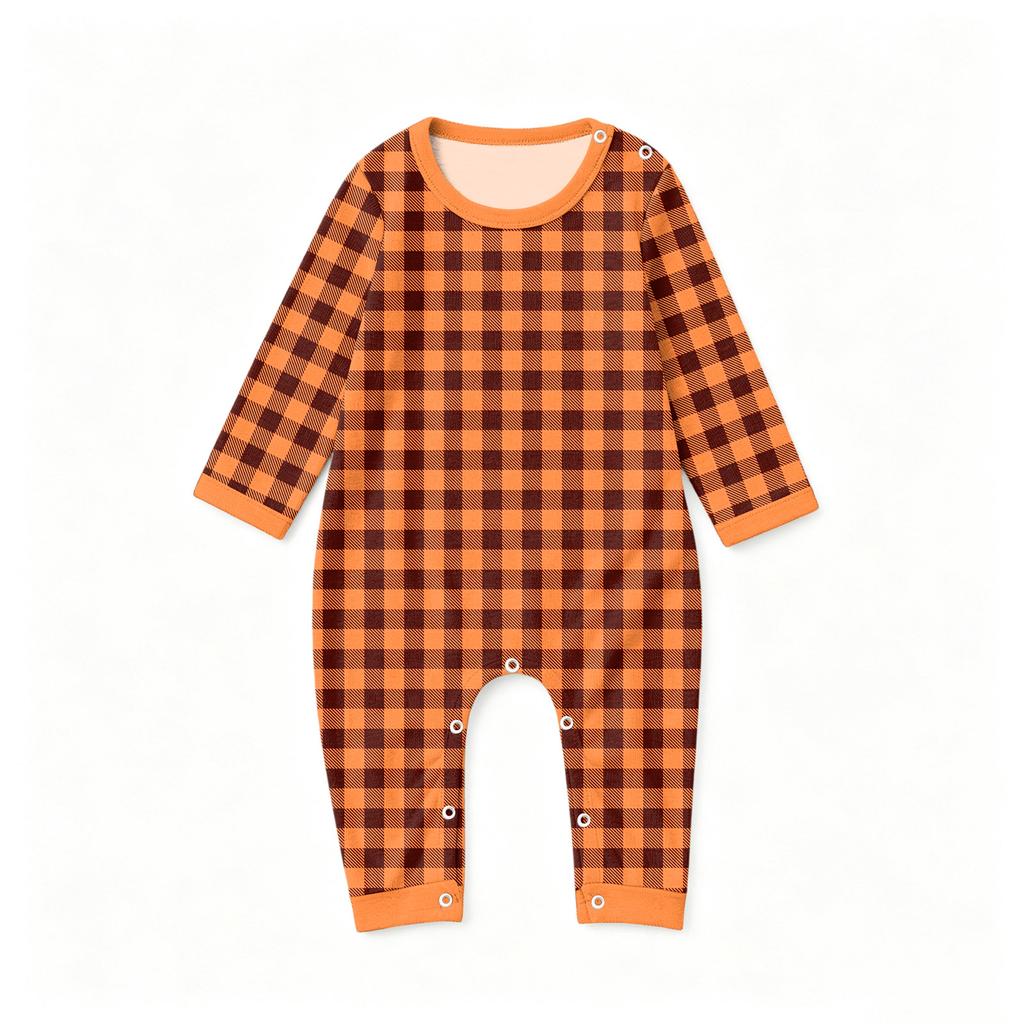 Family Matching Halloween Pajama Set with Patchwork Print - Cozy Loungewear for Parents and Kids