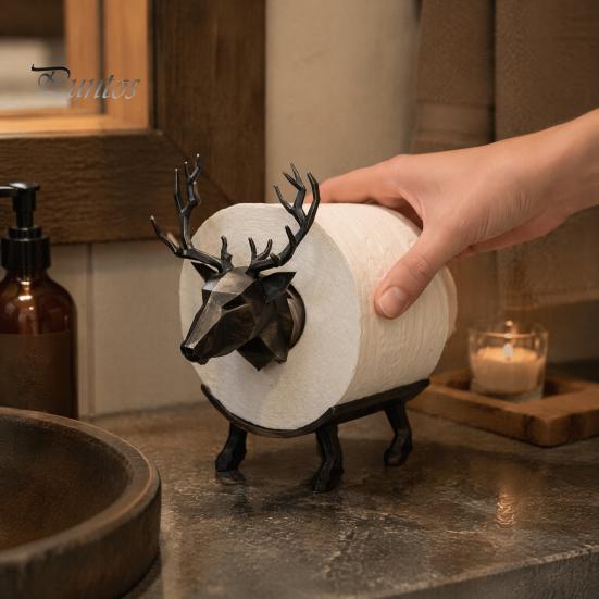 Décoration d'Accessoire de Salle de Bain Moderne Porte-Rouleau de Papier Toilette Cerf Imprimé en 3D, Support Distributeur Stable pour Rouleau de Mouchoirs, Stockage de Serviettes Décoratif en PLA Imperméable,