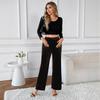 Women's Fashion Casual Solid Color Print High Waist Trousers Pants