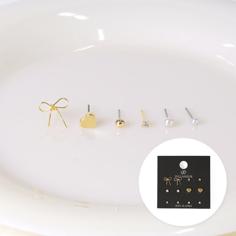 

12-SET allergy-preventing earrings with silicone pearls yellow gold