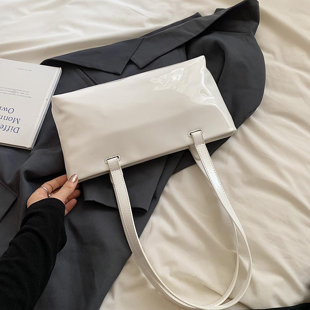 Women Simple Underarm Bag PU Leather Bowknot Handbag for Outdoor Travel (White)