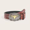 Western Cowboy Style Pu Belt With Cow Head Buckle For Casual Fashion Accessories