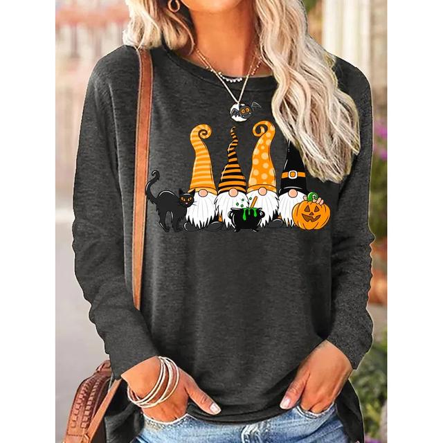 Tricouri cu mânecă lungă cu imprimeu amuzant pentru femei Pulover de zi cu zi Toamna Gnomi Toamna Dovleac Ziua Recunoștinței Topuri casual Harajuku