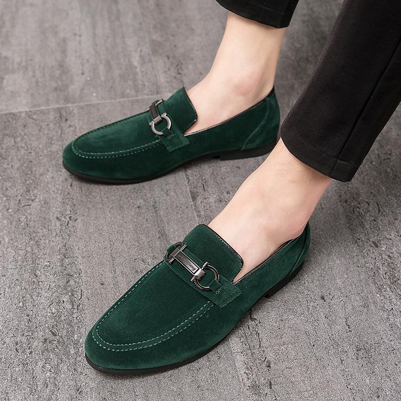 Luxury Designer Suede Green Grey Leather Driving Shoes For Men Formal Wedding Prom Dress Homecoming Sapatos Tenis Masculino