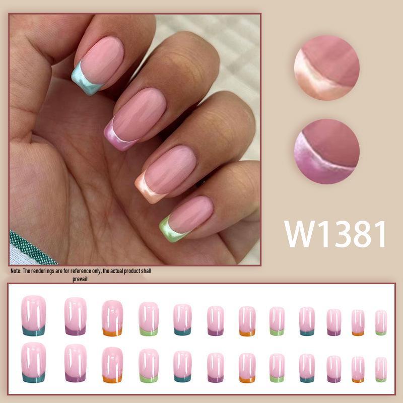 Pink Short French Fake Nails - Fresh, Simple, Niche Wearable Manicure Pieces