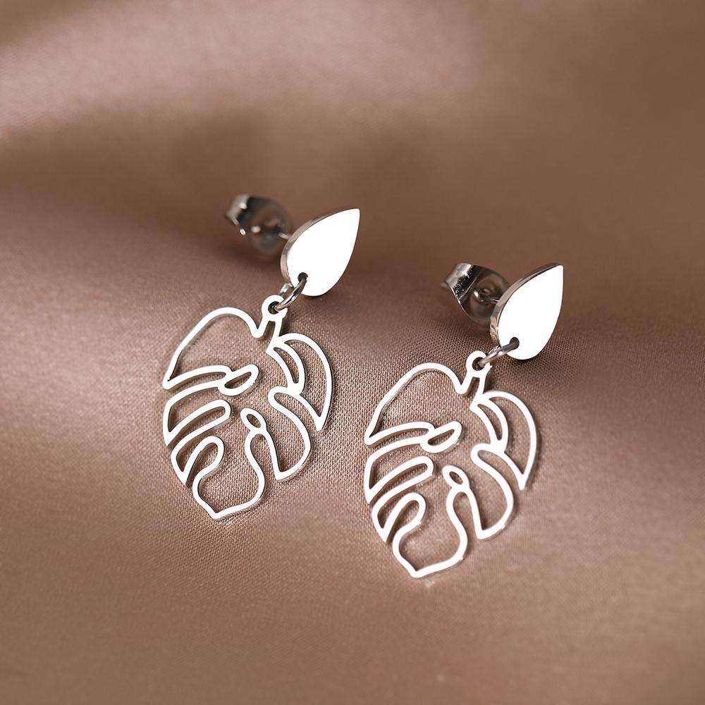 Stainless Steel Earrings Classic Vintage Water Drop Plant Leaves Fashion Pendants Earrings For Women Zircon Party Girls Gifts