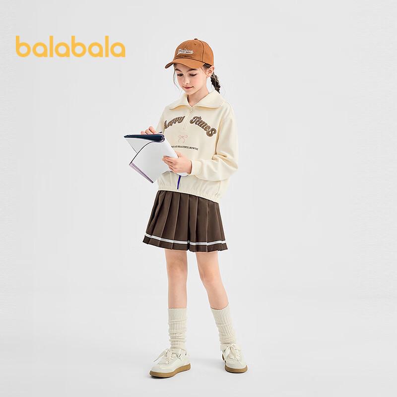 Balabala Girls' Long-Sleeve Top & Pleated Skirt Set