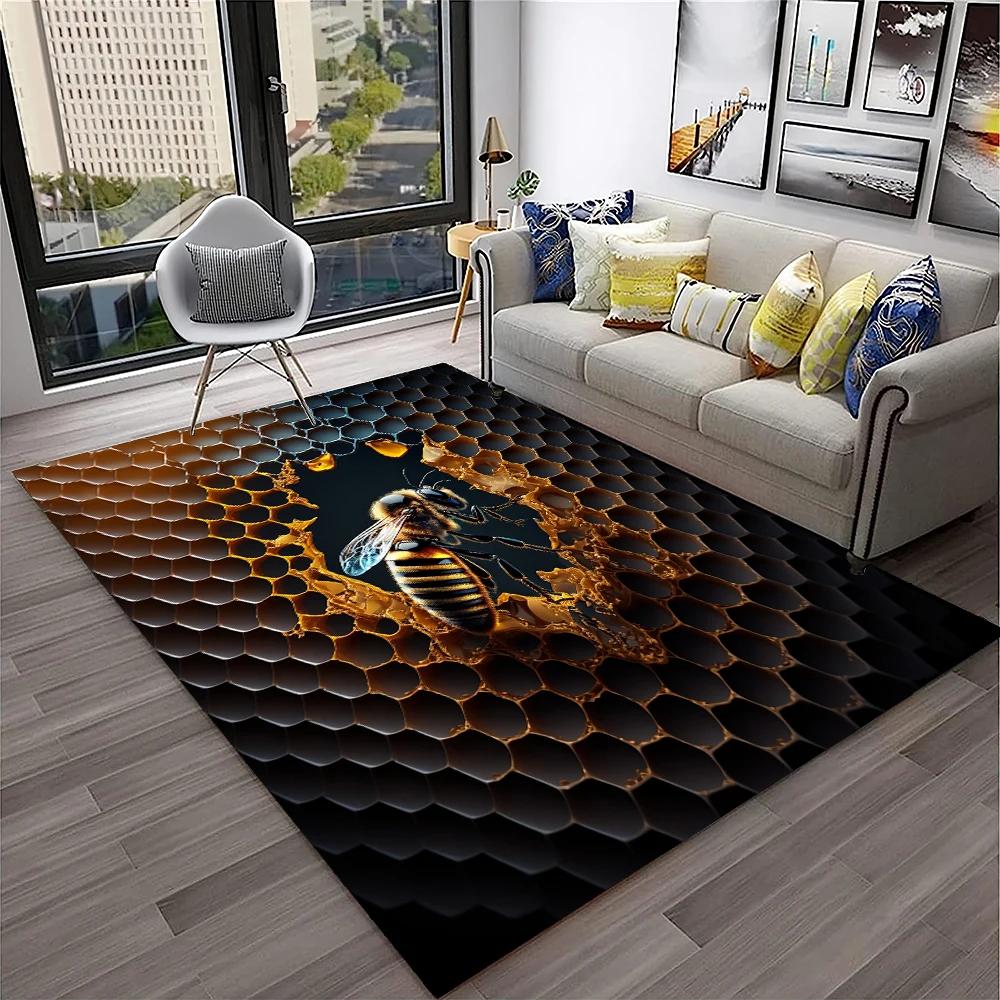 Cute Bee HoneyBee Insect Cartoon 3D Carpet Rug for Home Living Room Bedroom Sofa Doormat Decor,kids Area Rug Non-slip Floor Mat